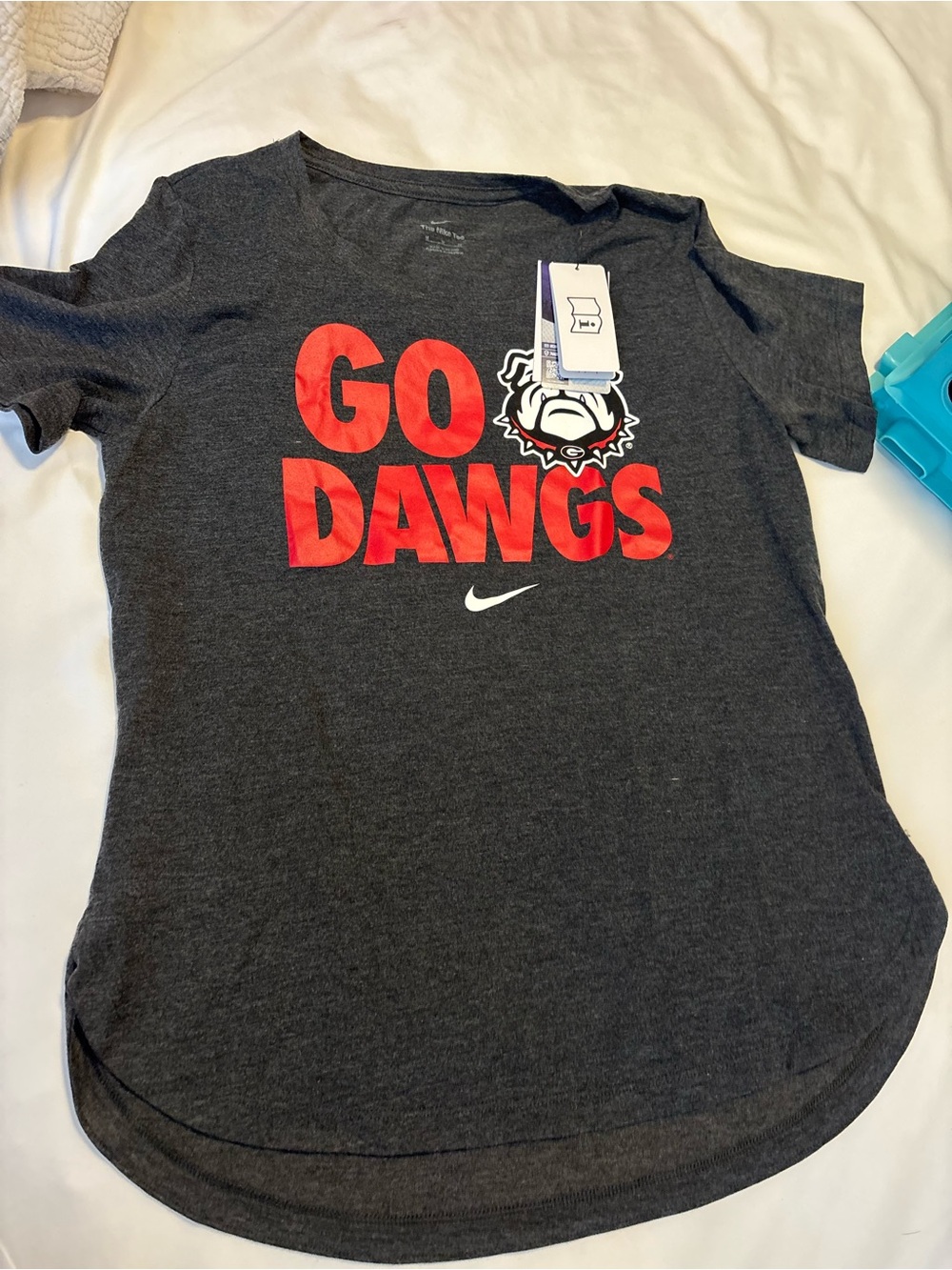 Nike Dark Gray Graphic Tee with Red and White Print